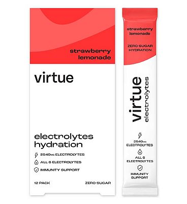 Click to view product details and reviews for Virtue Electrolytes Hydration Powder Strawberry Lemonade 12 Sachets.