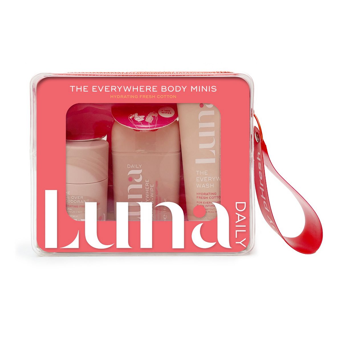 LUNA DAILY The Hydrating Everywhere Body Minis Kit 3 Step Microbiome And Ph-Balancing Care Routine Wash Spray To Wipe & Deodorant
