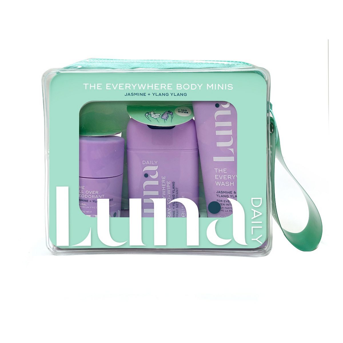 LUNA DAILY The Everywhere Body Minis Kit 3 Step Microbiome And Ph Balancing Care Routine Wash Spray To Wipe Deodorant