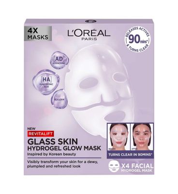 L'Oreal Paris Revitalift Glass Skin Hydrogel Glow Mask 4x, Korean Skincare Inspired Face Masks, 4pc (2)