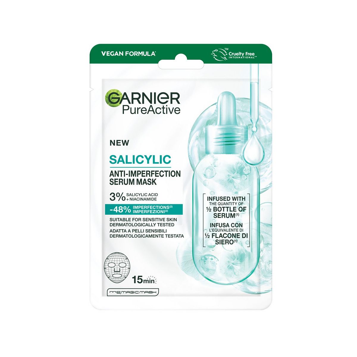 Garnier Salicylic Anti Imperfection Face Mask 3% Niacinamide Aha Centella Asiatica, 20Ml