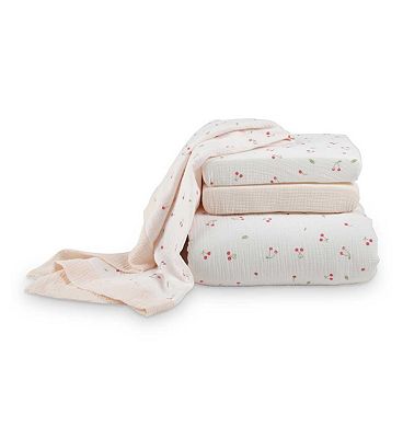 Cuddleco 4 Piece Cot Bedding Set Ditsy Cherry