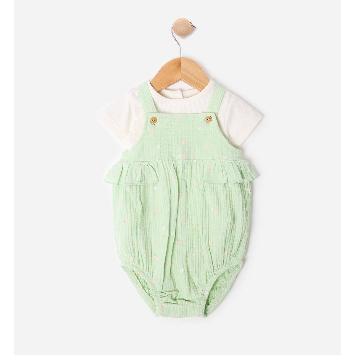 Maybe Baby Rib Bodysuit With Green Romper 12-18 Months, 12 - 18 Months Multicolor