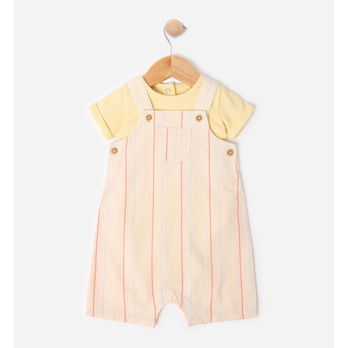 Maybe Baby Bodysuit With Seersucker Stripe Dungaree Multicolor