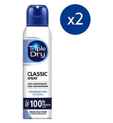 Triple Dry Classic Fragrance Free Anti-Perspirant 100Hr X2 Bundle, 150ml