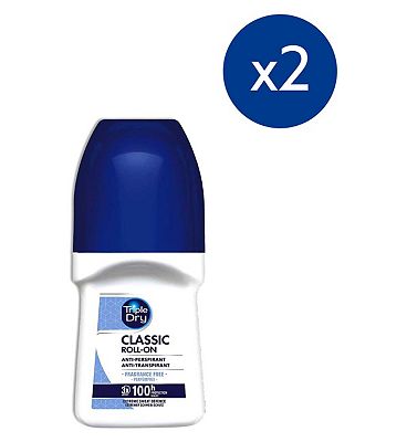Triple Dry Classic Fragrance Free Anti-Perspirant Roll On 100Hr X2 Bundle, 50ml