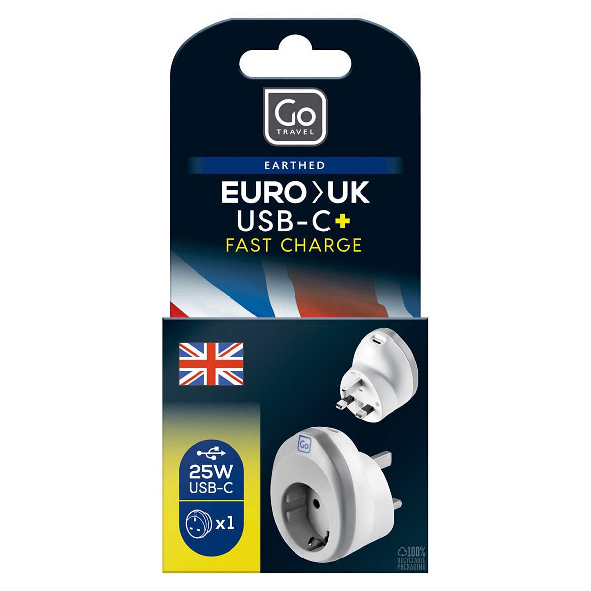 Go Travel Eu-Uk Usb C Adaptor 25 Watts