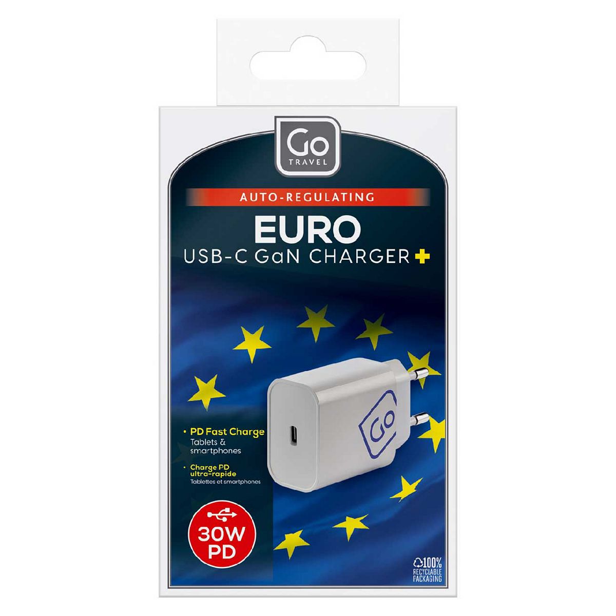 Go Travel Eu Usb-C Gan Charger + 30 Watt Power Delivery