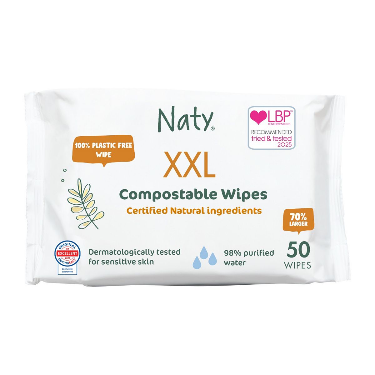 Naty Xxl Unscented Baby Wipes 50 Pack