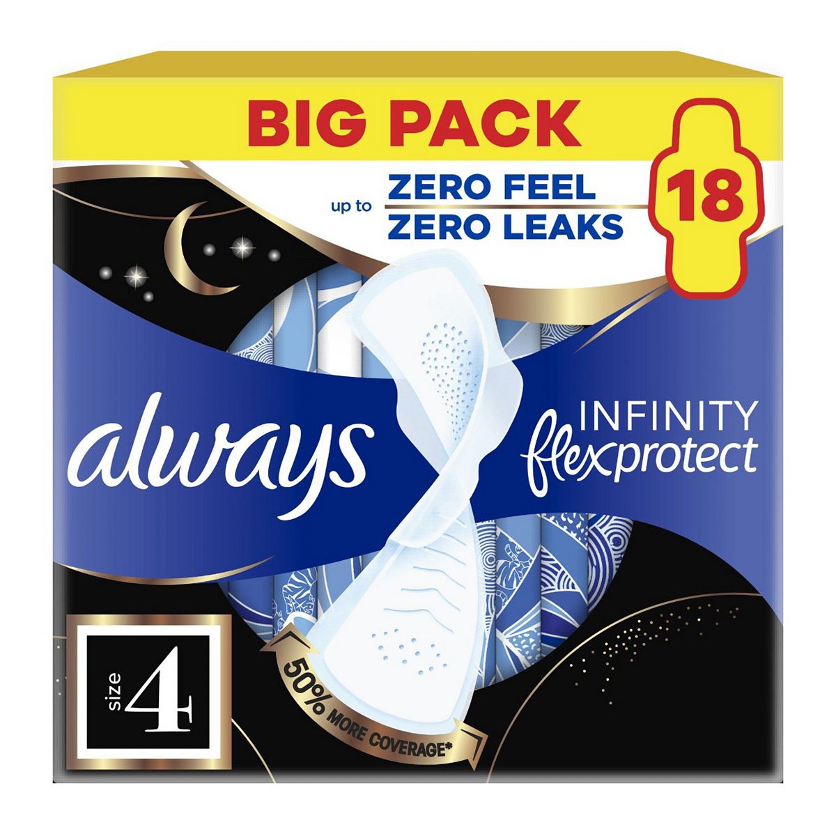 Always Infinity Flexprotect Sanitary Towels Night Extra Size 4 With Wings 18 Pads Unscented
