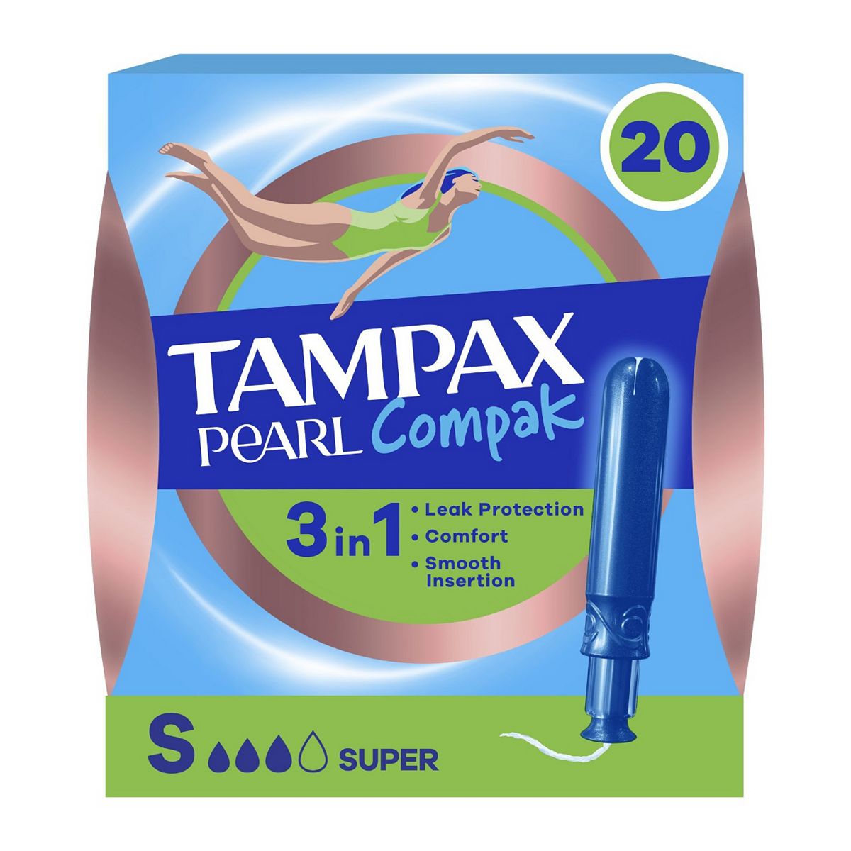 Tampax Pearl Compak Super Tampons With Applicator X20
