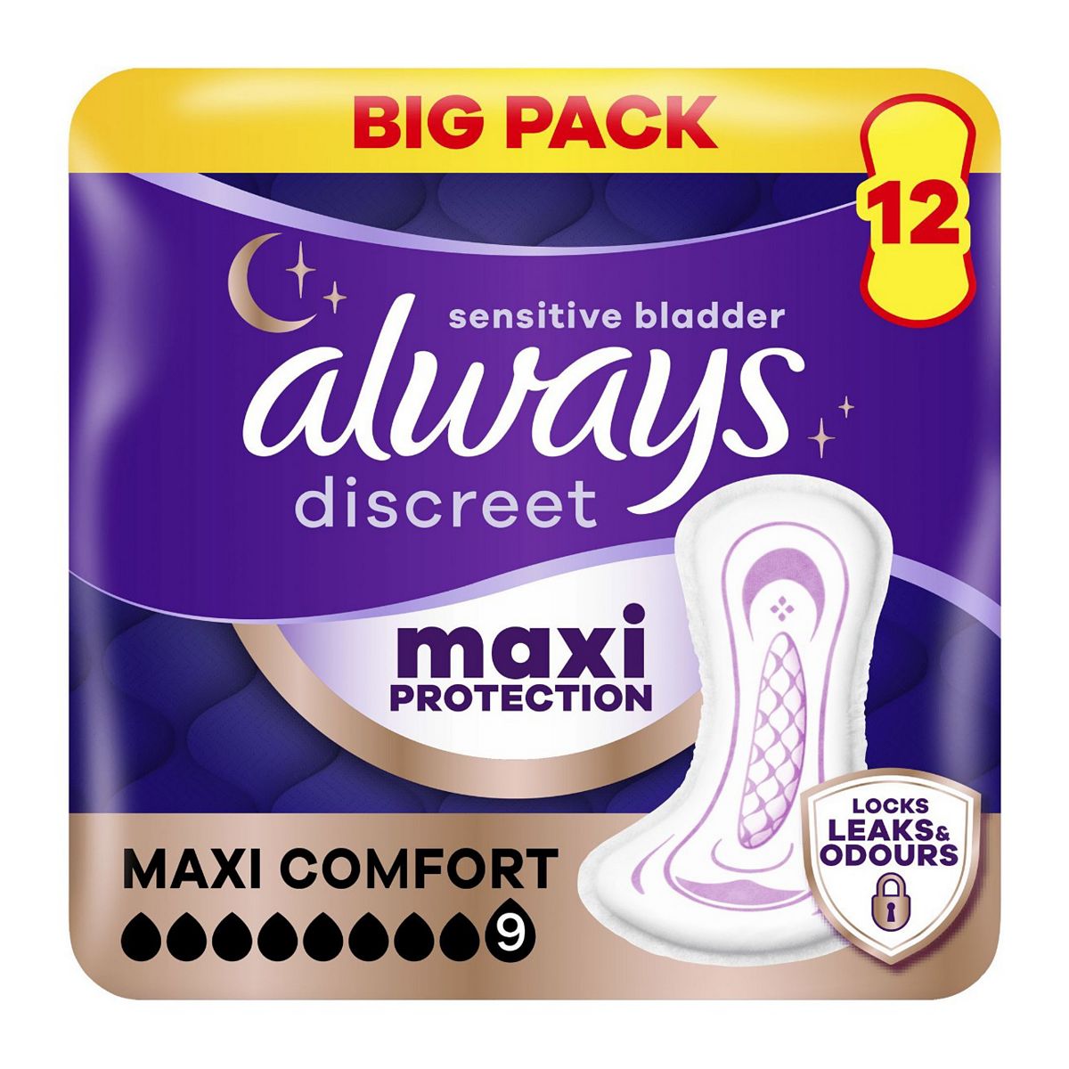 Always Discreet Maxi Comfort Incontinence Pads Absorbency 9 X12