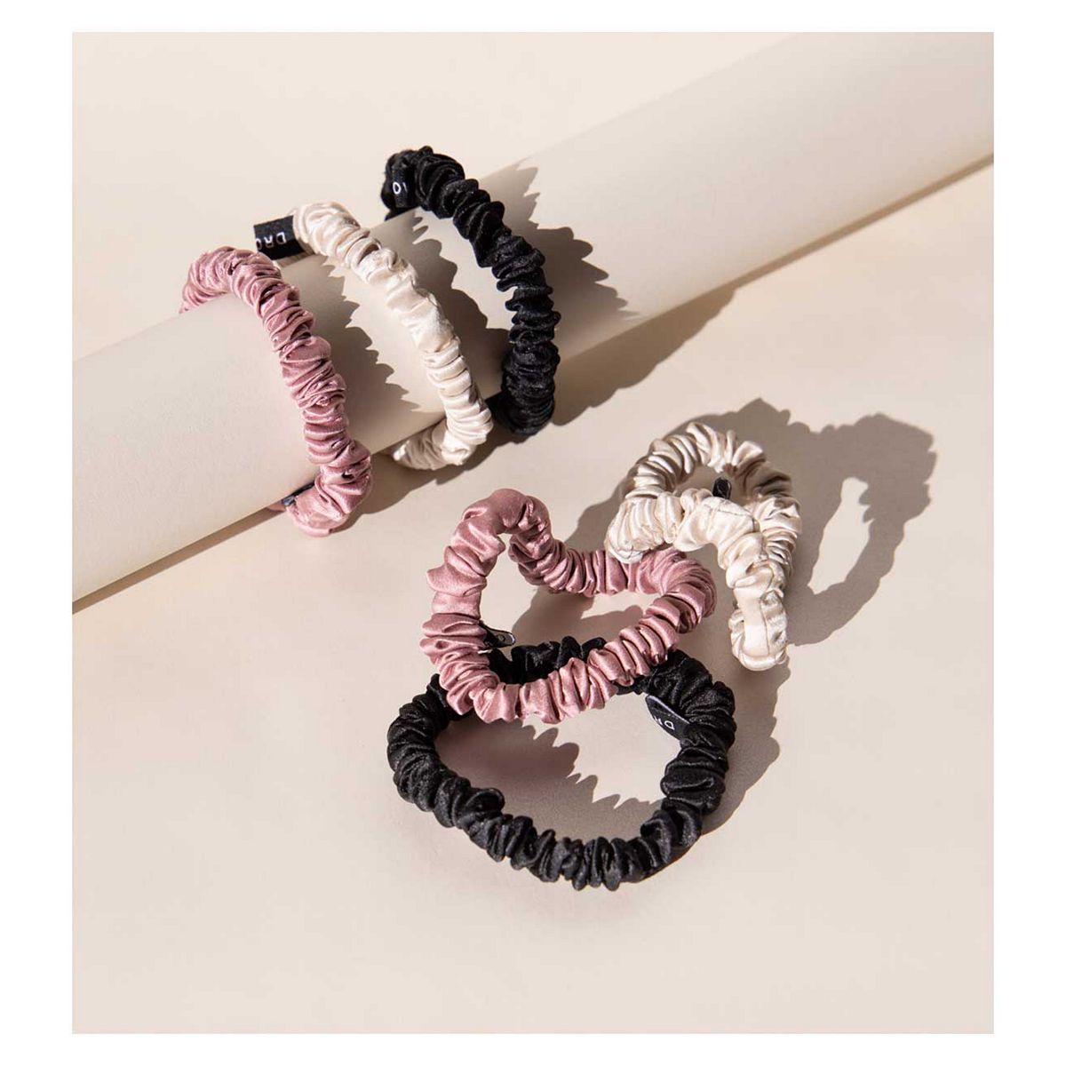 Drowsy Sleep Rose, Dusty, Black Skinny Scrunchie Set - 6 Pack Multicolor