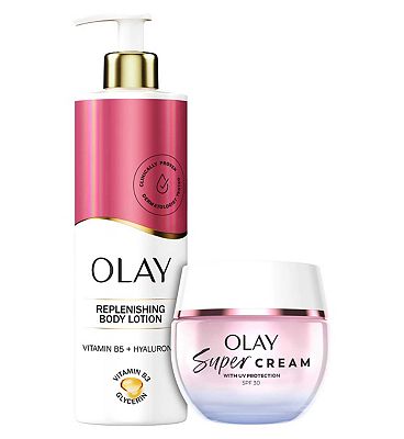 Click to view product details and reviews for Olay Super Bundle Hyaluronic Acid Body Lotion 500ml Super Cream Spf30 50ml Super Serum Day Night Repair 30ml.
