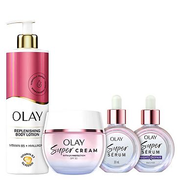 Click to view product details and reviews for Olay Replenishing Bundle Hyaluronic Acid Body Lotion 500ml Super Cream Spf30 50ml.