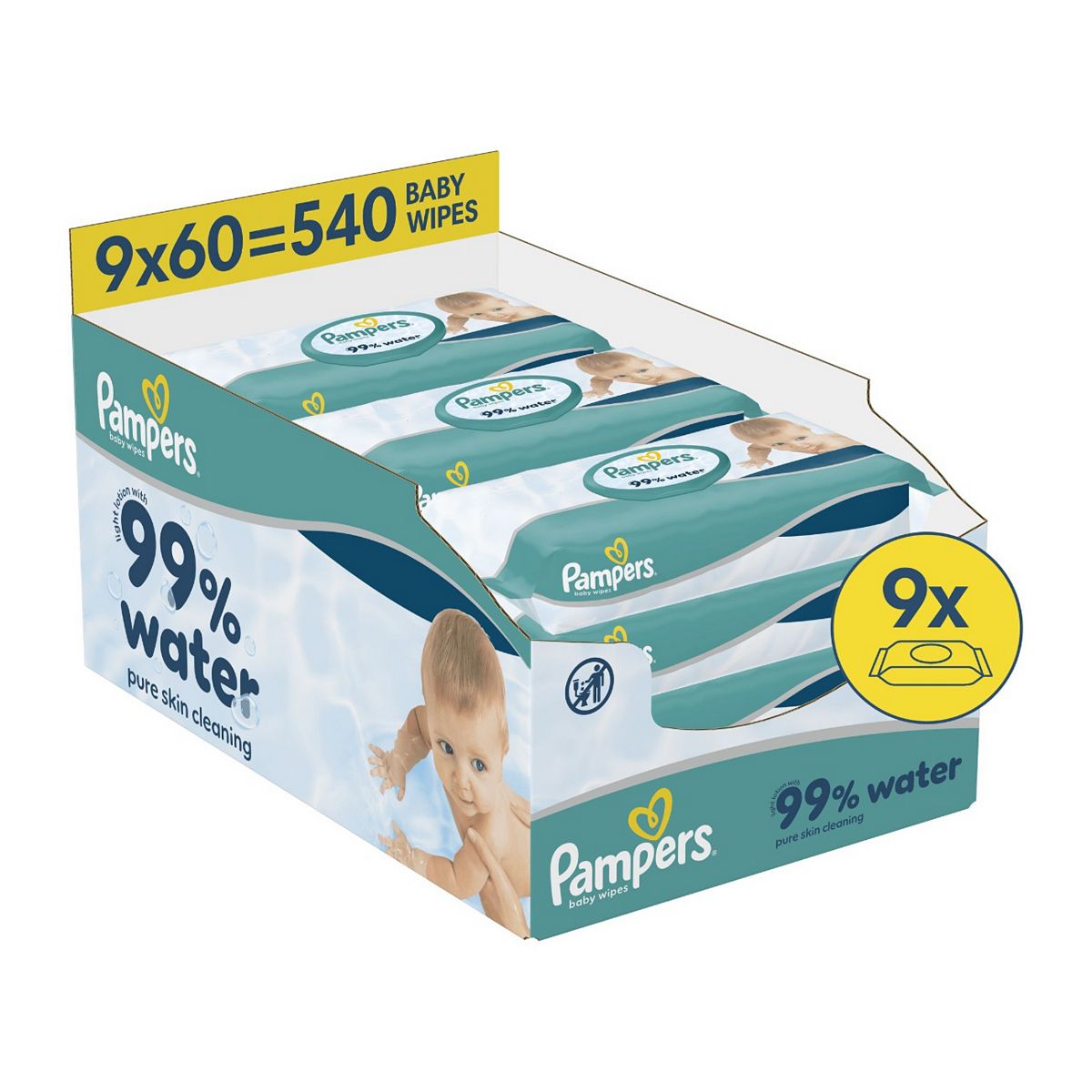 Pampers 99 Percent Water Plastic Free Baby Wipes 9X60