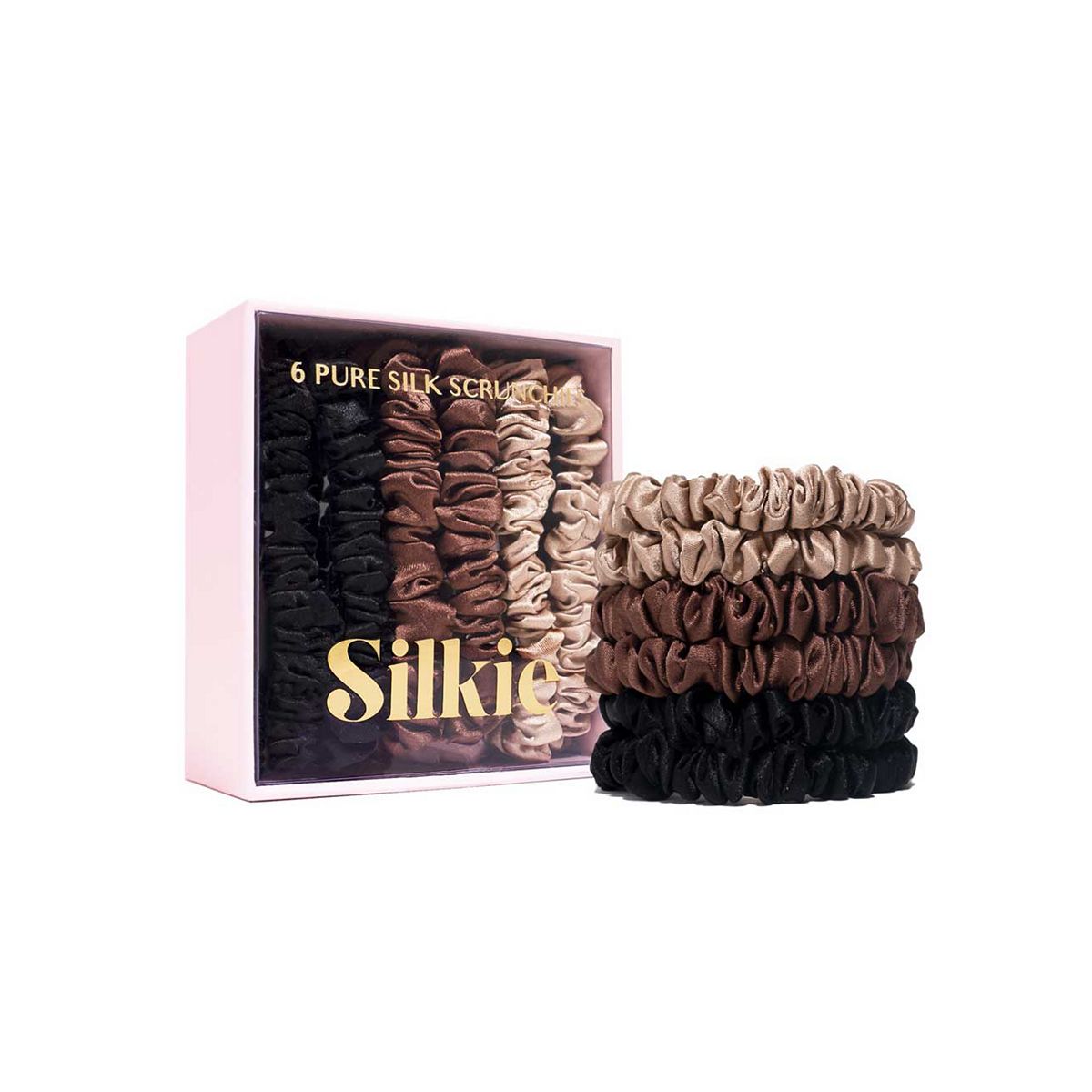 Silkie Skinny Silks 100% Mulberry Silk Scrunchies Truffle 6S Multicolor