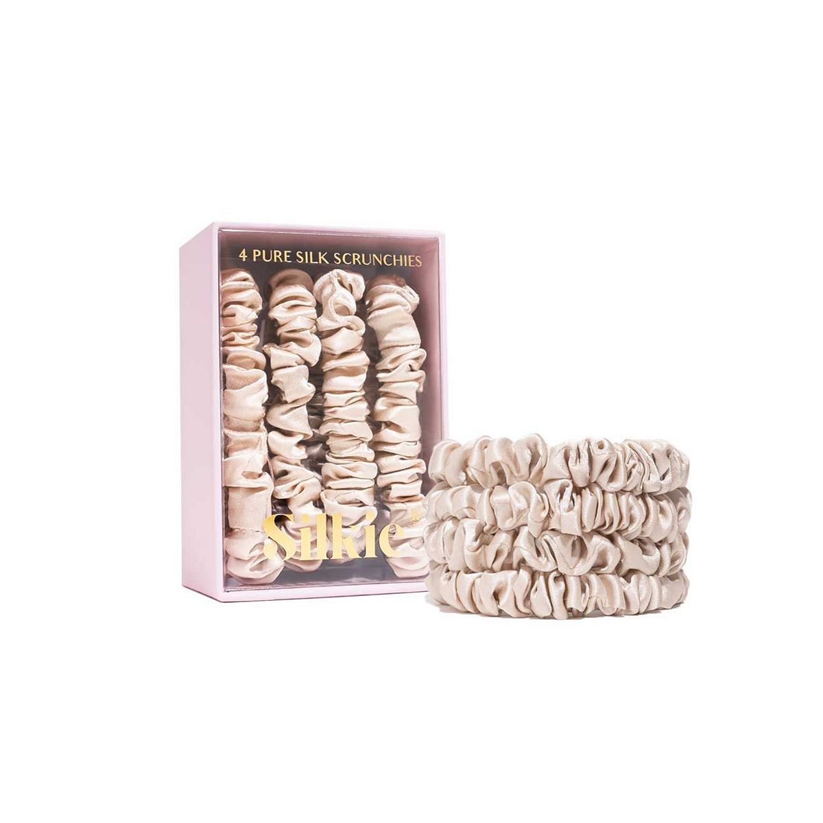 Silkie Skinny Silks 100% Mulberry Silk Scrunchies Champagne 4S Multicolor