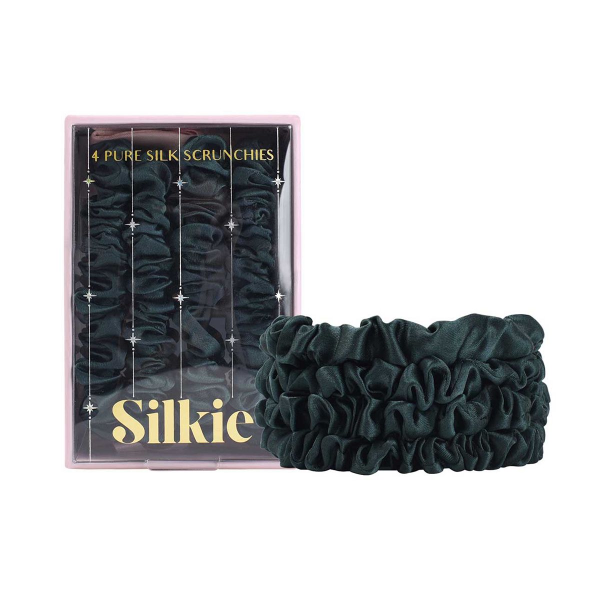 Silkie Skinny Silks 100% Mulberry Silk Scrunchies Emerald 4S Multicolor