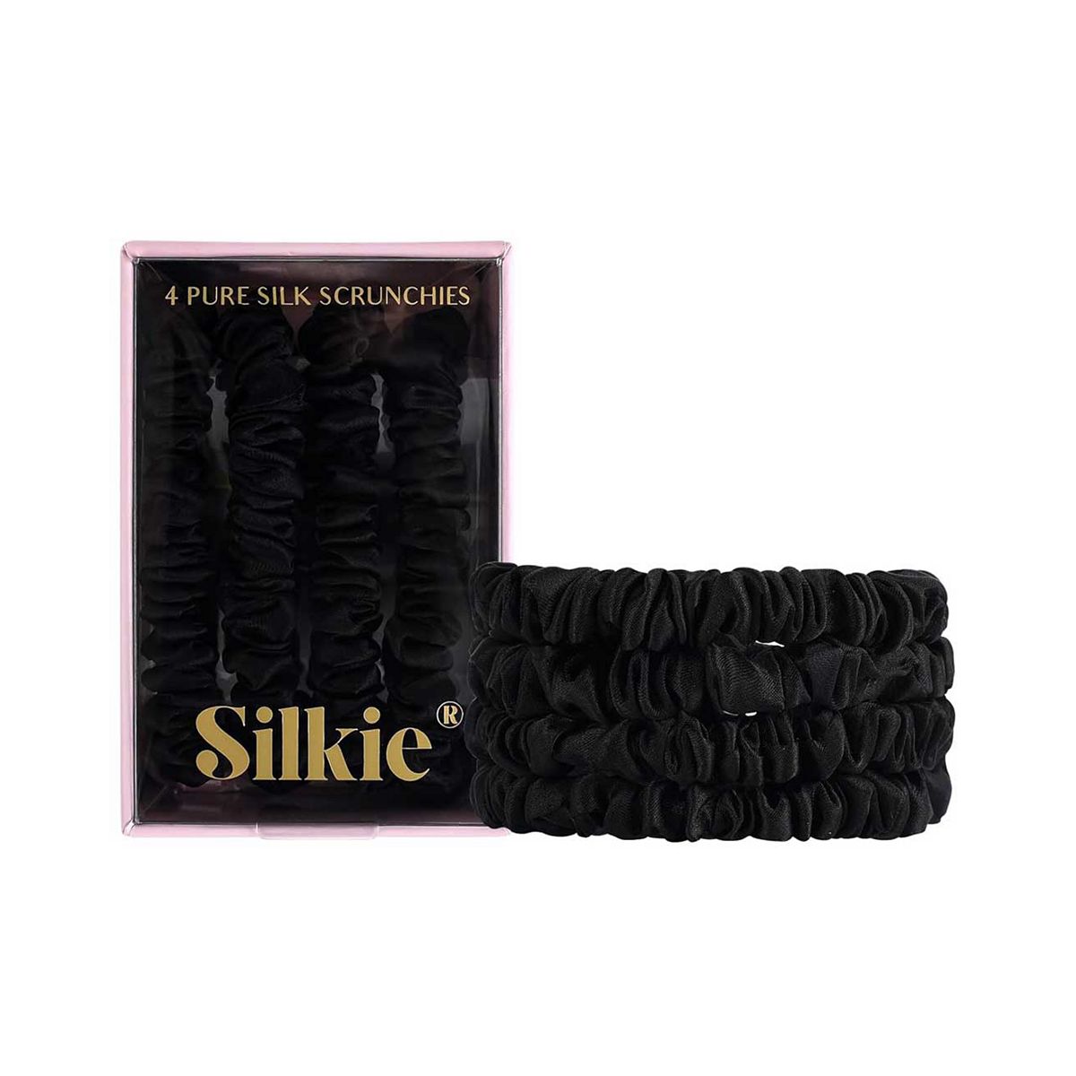 Silkie Skinny Silks 100% Mulberry Silk Scrunchies Noir 4S Multicolor