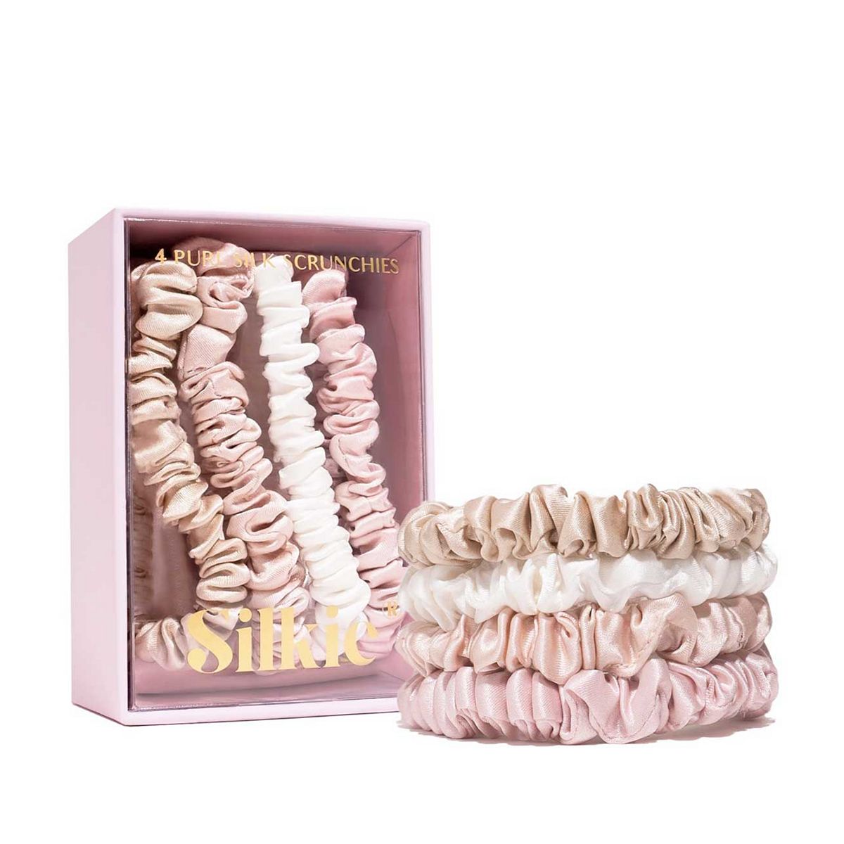 Silkie Skinny Silks 100% Mulberry Silk Scrunchies Nudes 4S Multicolor