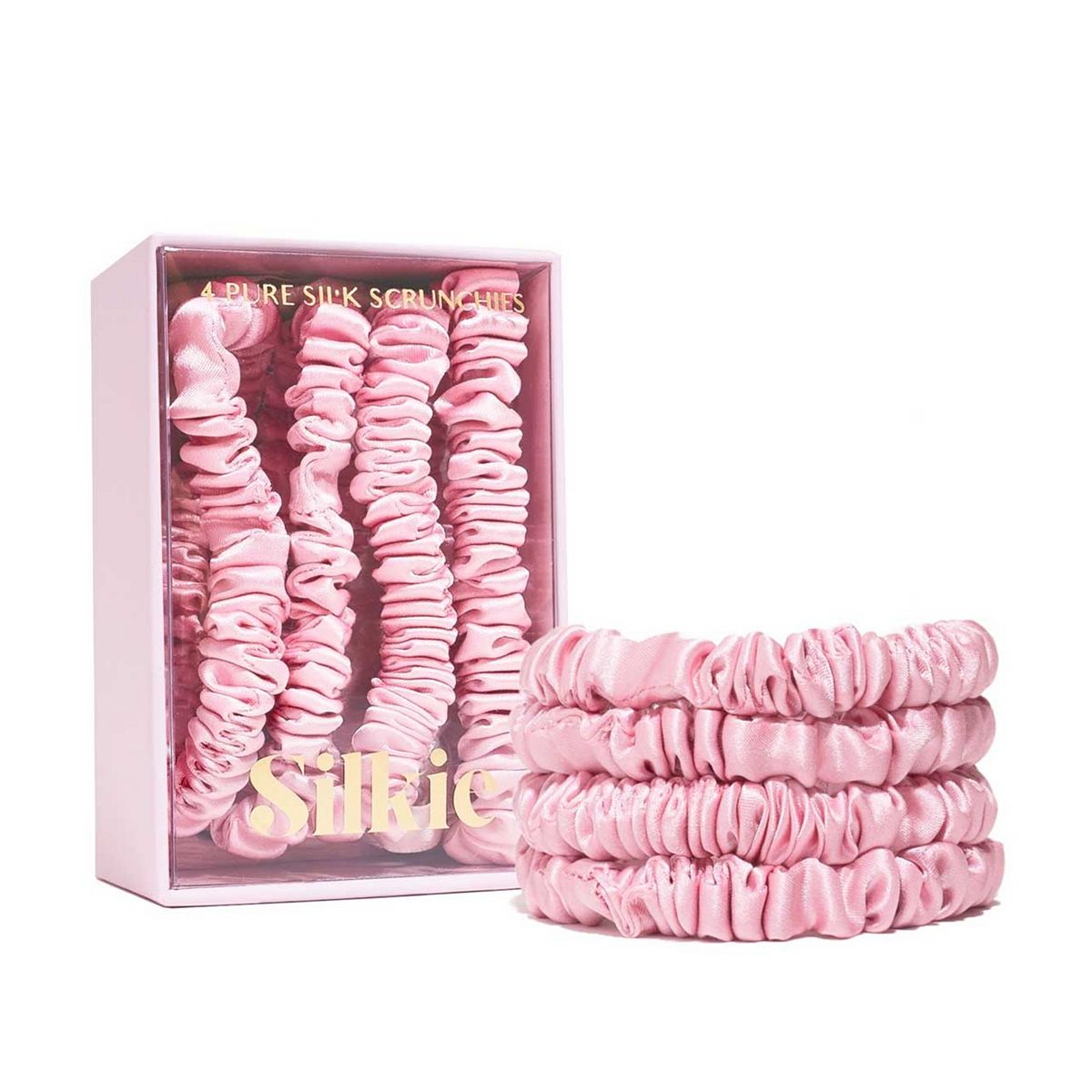 Silkie Skinny Silks 100% Mulberry Silk Scrunchies Pink Sorbet 4S Multicolor