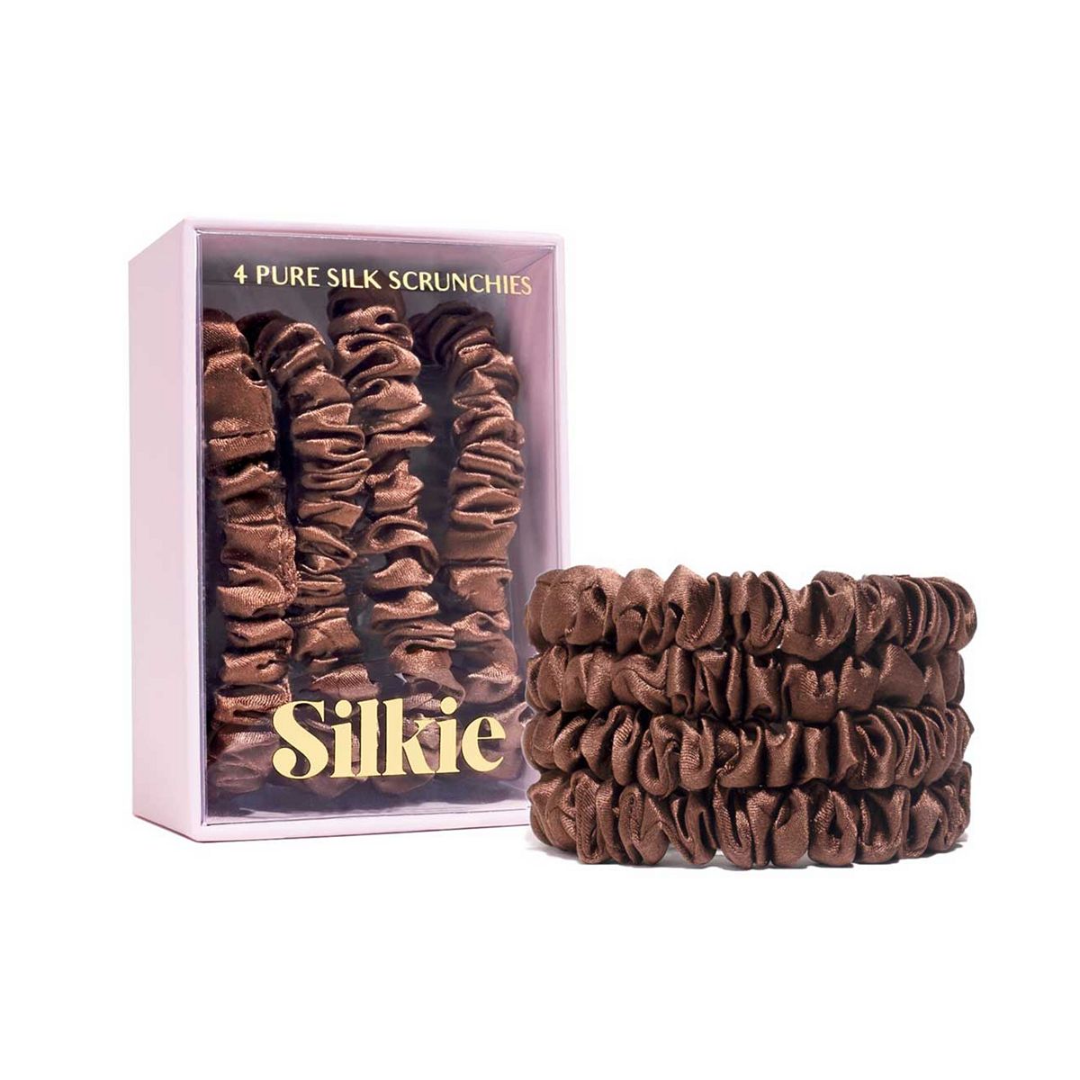 Silkie Skinny Silks 100% Mulberry Silk Scrunchies Praline 4S Multicolor