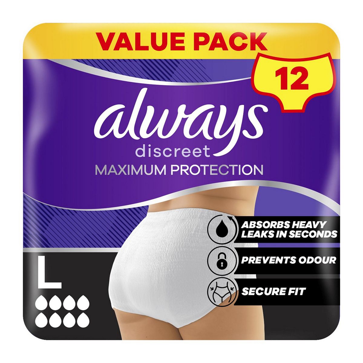 Always Discreet Incontinence Pants Maximum Protection Large X12