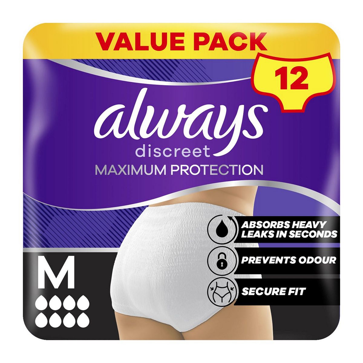 Always Discreet Incontinence Pants Maximum Protection Medium X12