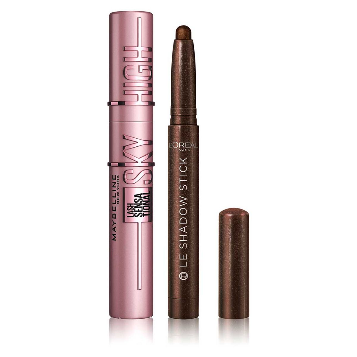 Maybelline Sky High Mascara Black & L'oreal Paris Shadow Stick Brown Duo Bundle