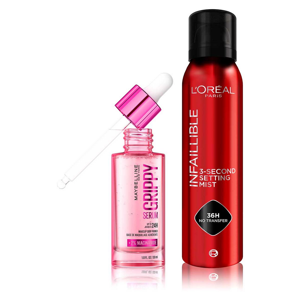 Maybelline Grippy Serum Primer & L'oreal Paris Setting Spray Xl Duo Bundle