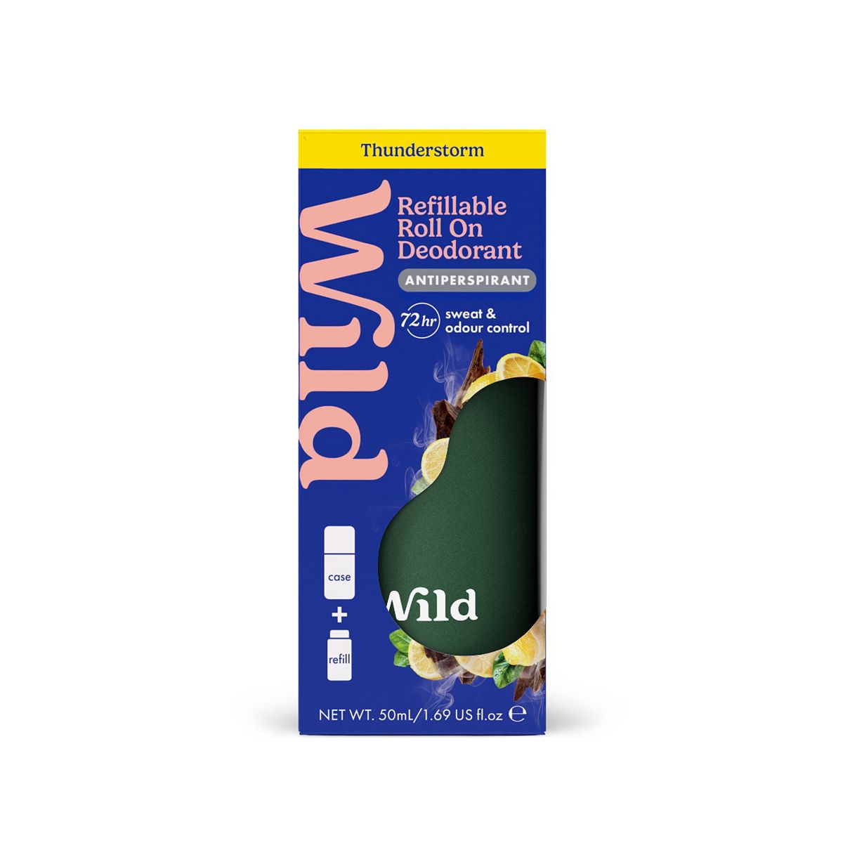 Wild Men's Forest Green Roll On Case + Antiperspirant Thunderstorm Refill 50Ml