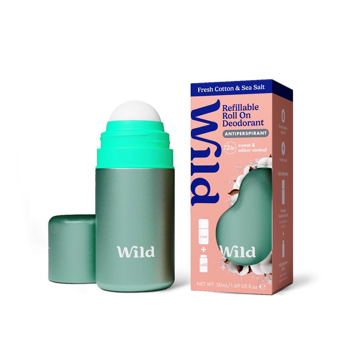 Wild Aqua Roll On Case + Antiperspirant Cotton Refill 50Ml