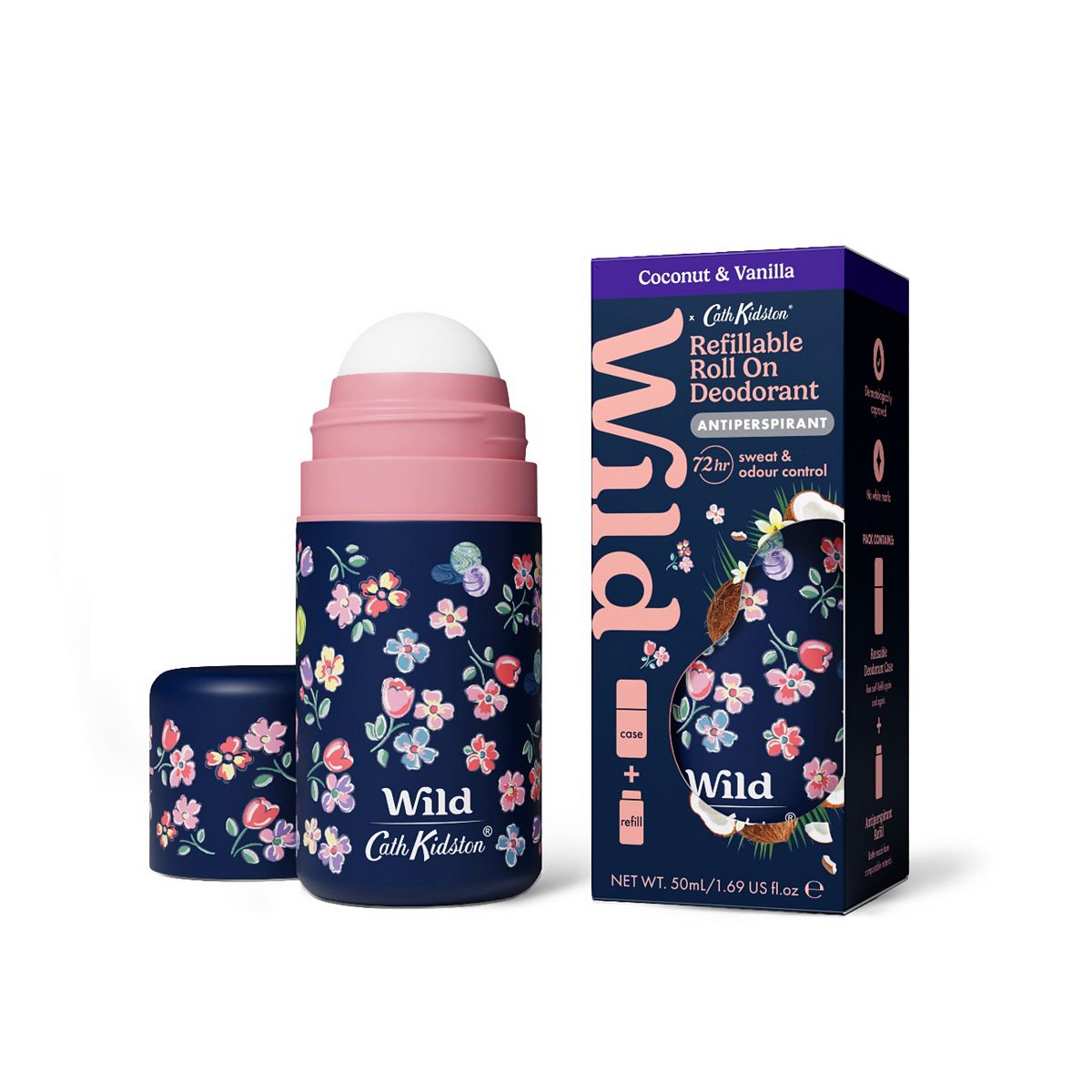 Wild Cath Kidston Roll On Case + Antiperspirant Coconut & Vanilla Refill 50Ml