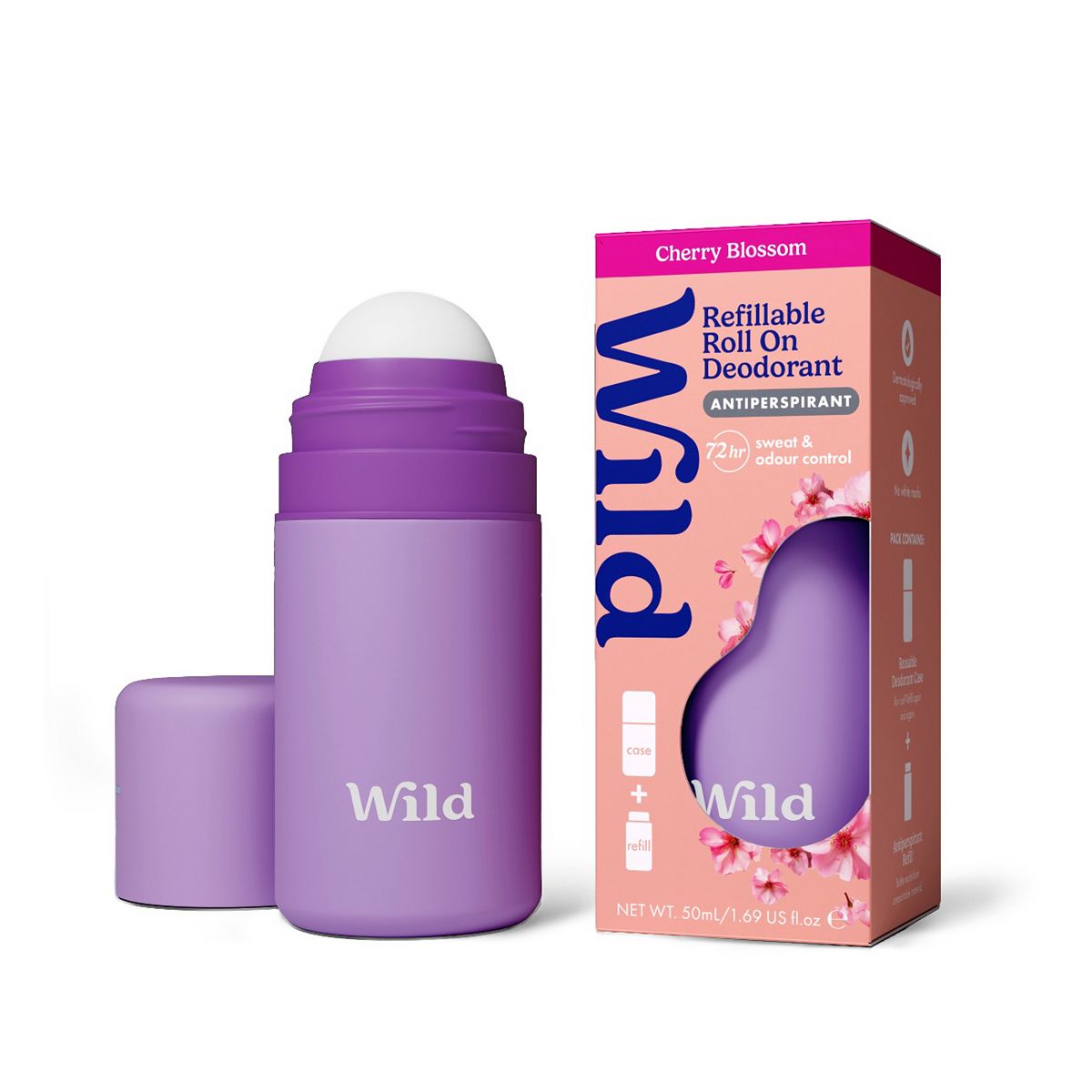 Wild Purple Roll On Case + Antiperspirant Cherry Blossom Refill 50Ml