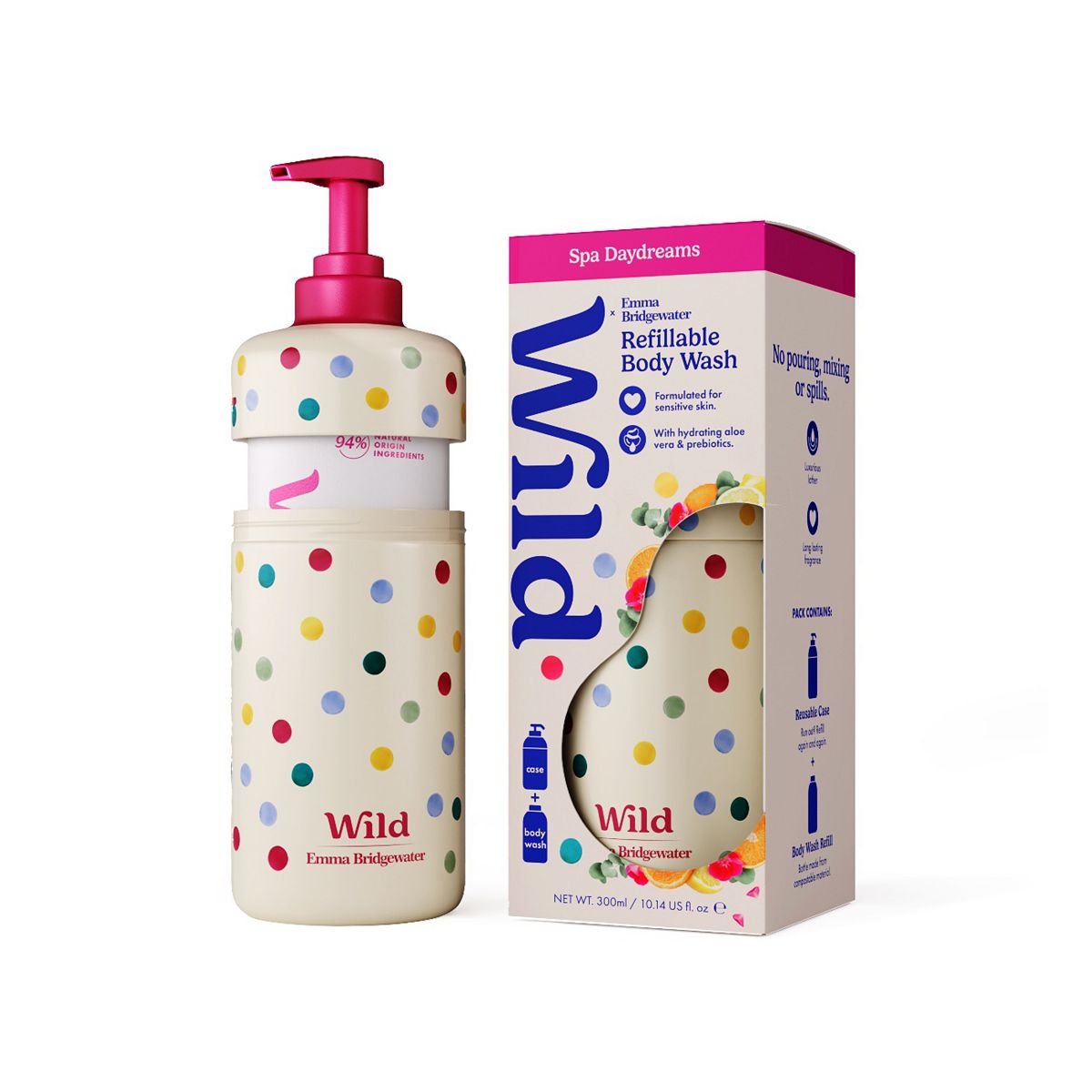 Wild Emma Bridgewater Polka Dot Body Wash Case + Spa Daydreams Refill 300ml