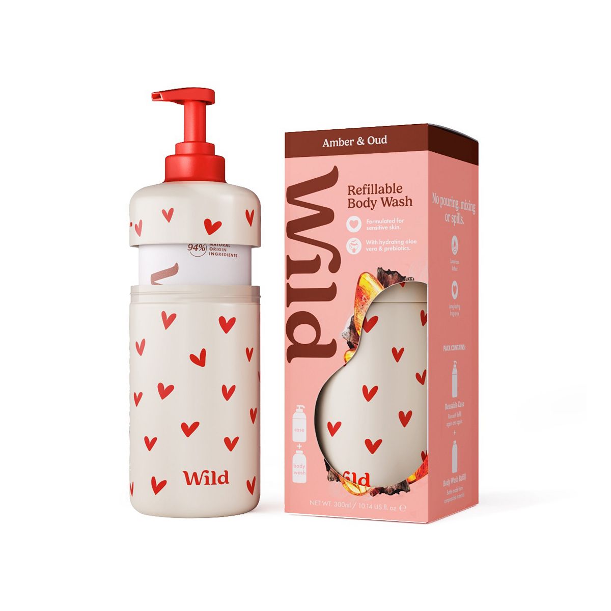 Wild Love Heart Body Wash Case + Amber & Oud Refill 300ml