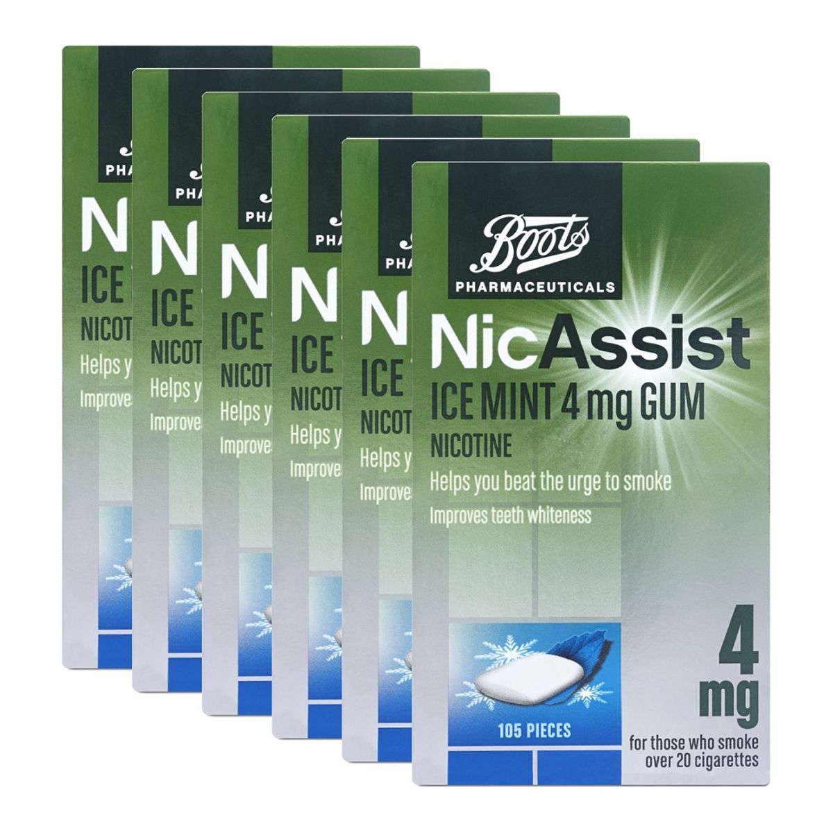 Boots Nicassist Ice Mint 4Mg Gum - 6 X 105 Pieces Bundle