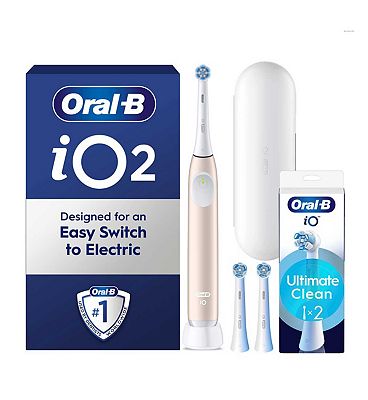 Oral B Io2 Calm Pink Electric Toothbrush + Travel Case & Io Ultimate Clean Toothbrush Heads Bundle, 2 Pack