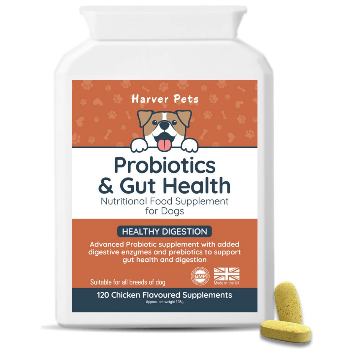Harver Pets Probiotic And Gut Health Supplement For Dogs Chicken Flavoured 120 Tablets