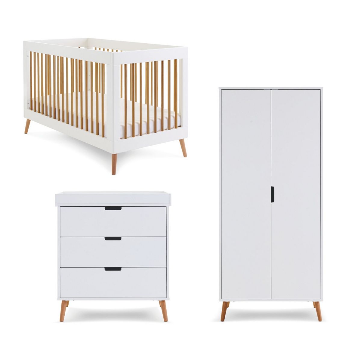 Obaby Maya 3 Piece Room Set - White With Natural