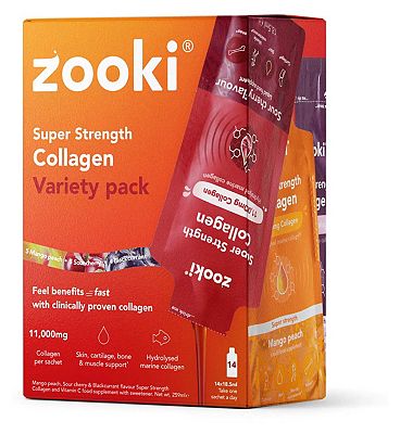 Click to view product details and reviews for Zooki Super Strength Marine Collagen 11 000mg Variety Pack 14x185ml Liquid Sachets.