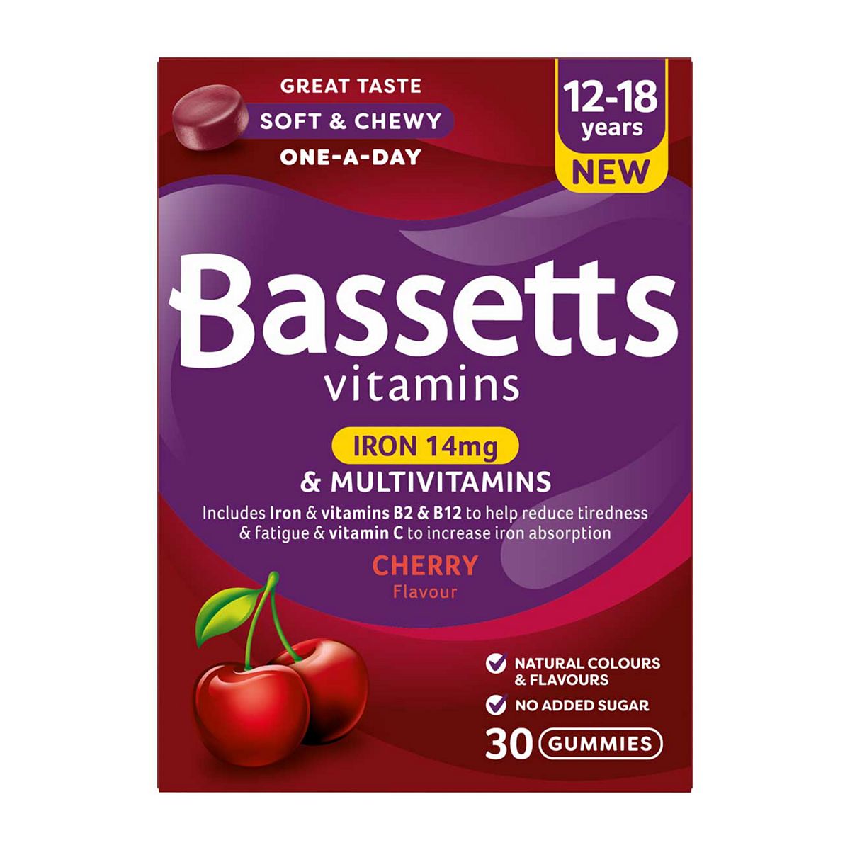 Bassetts Multivitamins 12-18 Years Iron 14Mg Cherry Flavour 30 Gummies