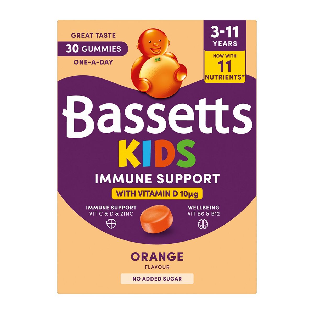 Bassetts Kids Immune Support 3-11 Years Orange Flavour 30 Gummies