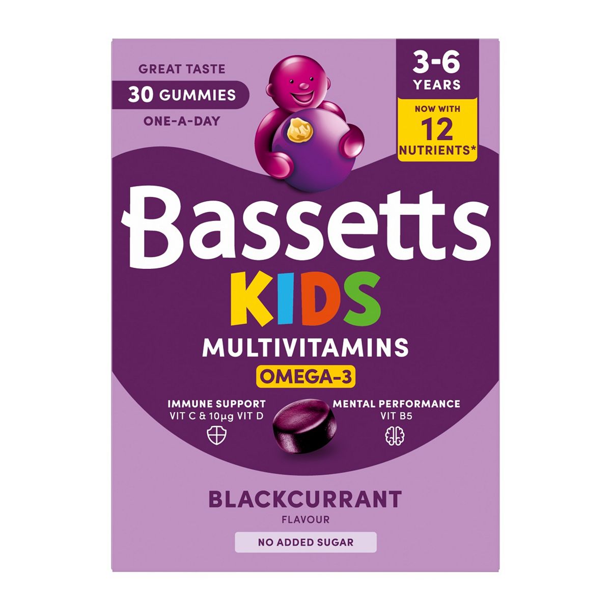 Bassett's Kids Multivitamins 3-6 Omega-3 Blackcurrant 30 Gummies