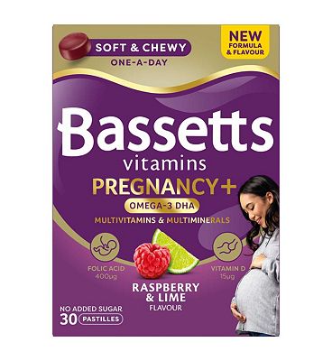 Bassetts Pregnancy+ Omega-3 Dha Multivitamins & Multiminerals Raspberry & Lime 30 Gummy Pastilles