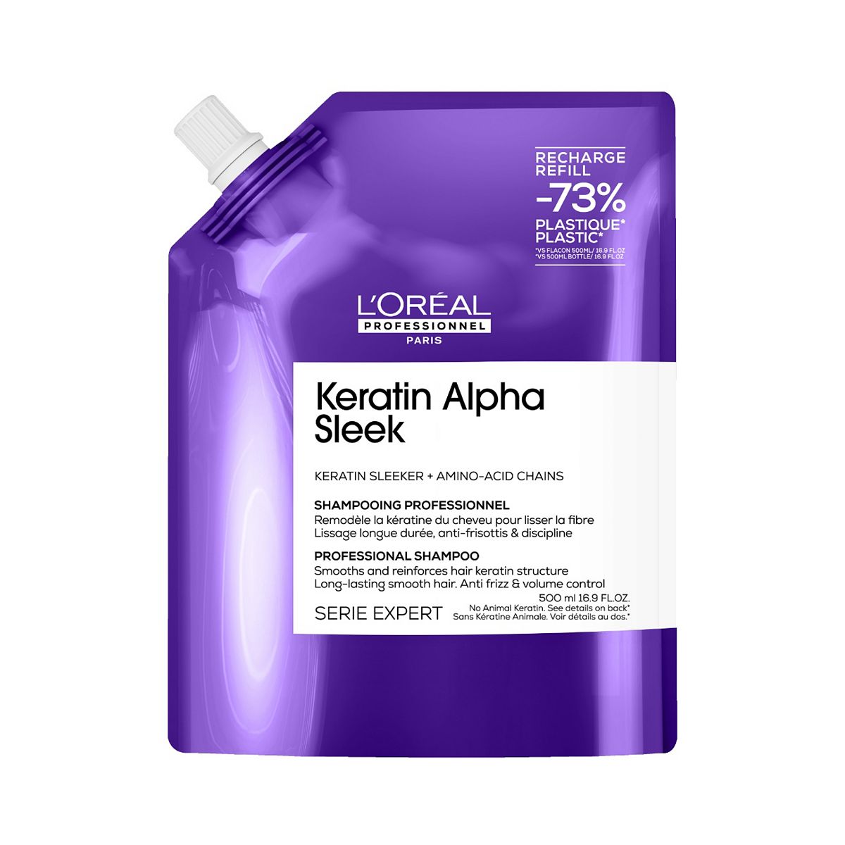L'Oreal Professionnel Keratin Alpha Sleek Shampoo Refill Pack Anti-Frizz & Smoothing 500ml
