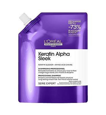 Click to view product details and reviews for Loreal Professionnel Keratin Alpha Sleek Shampoo Refill Pack Anti Frizz Smoothing 500ml.