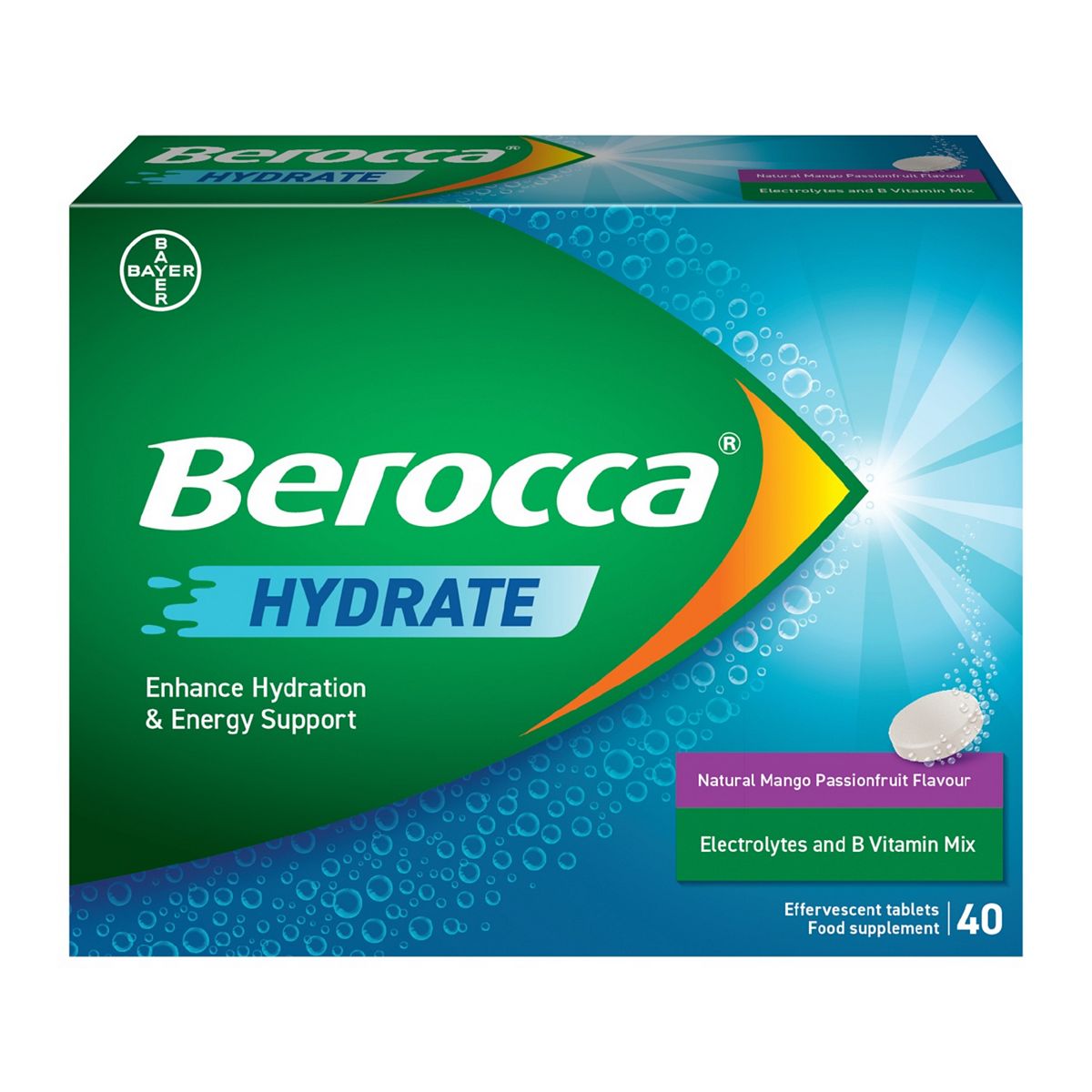 Berocca Hydrate Effervescent Tablets Mango And Passionfruit - 40