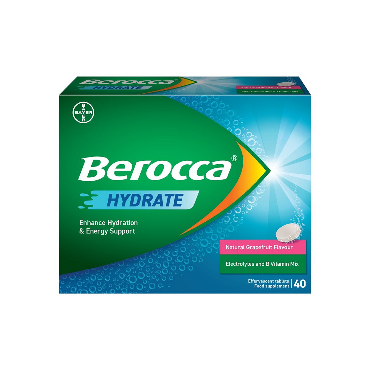 Berocca Hydrate Effervescent Tablets Grapefruit - 40